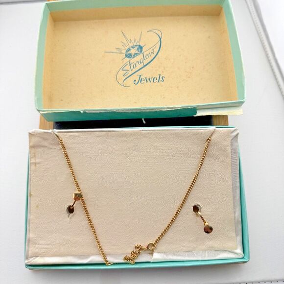 Vintage Starglow Jewels Gold Tone Necklace Brooch Matching Screw Back Earrings - Picture 3 of 9